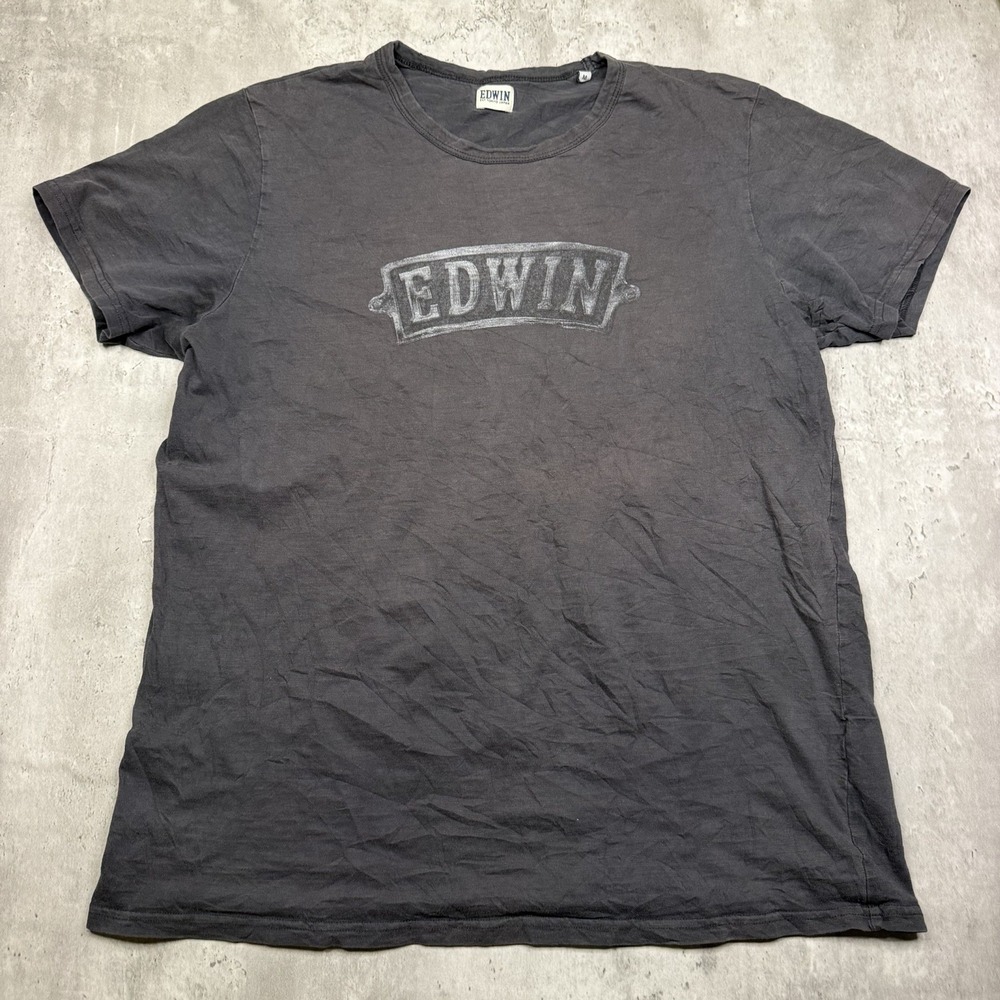 Edwin Japan Mens Big Logo T-Shirt Black Short Sleeve Faded Cotton Tee Size M